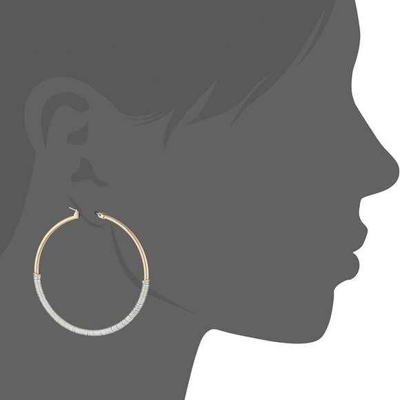 Silver & Gold-Tone Wire Wrap Hoop Earrings Womens Jewelry Gift - Picture 2 of 2